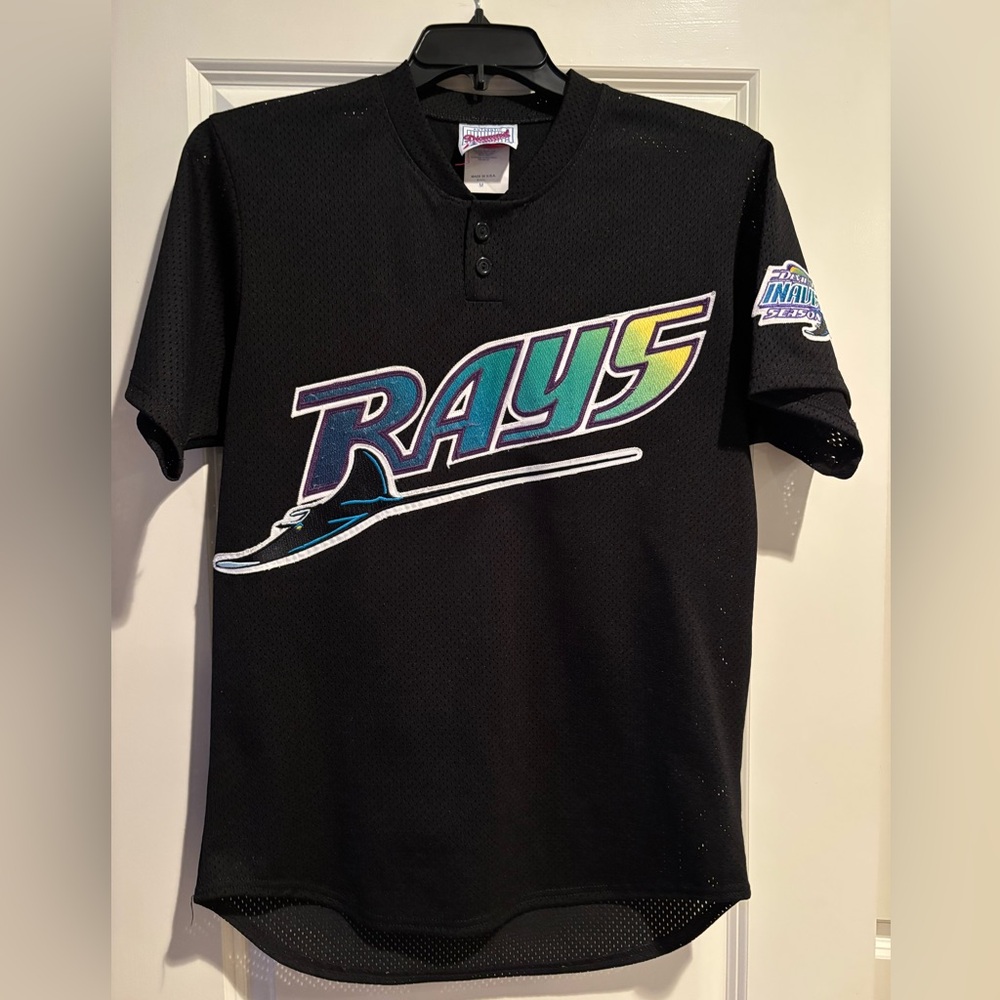Majestic Tampa Bay Devil Rays 1998 Inaugural Season Jersey Mens M Black Mesh